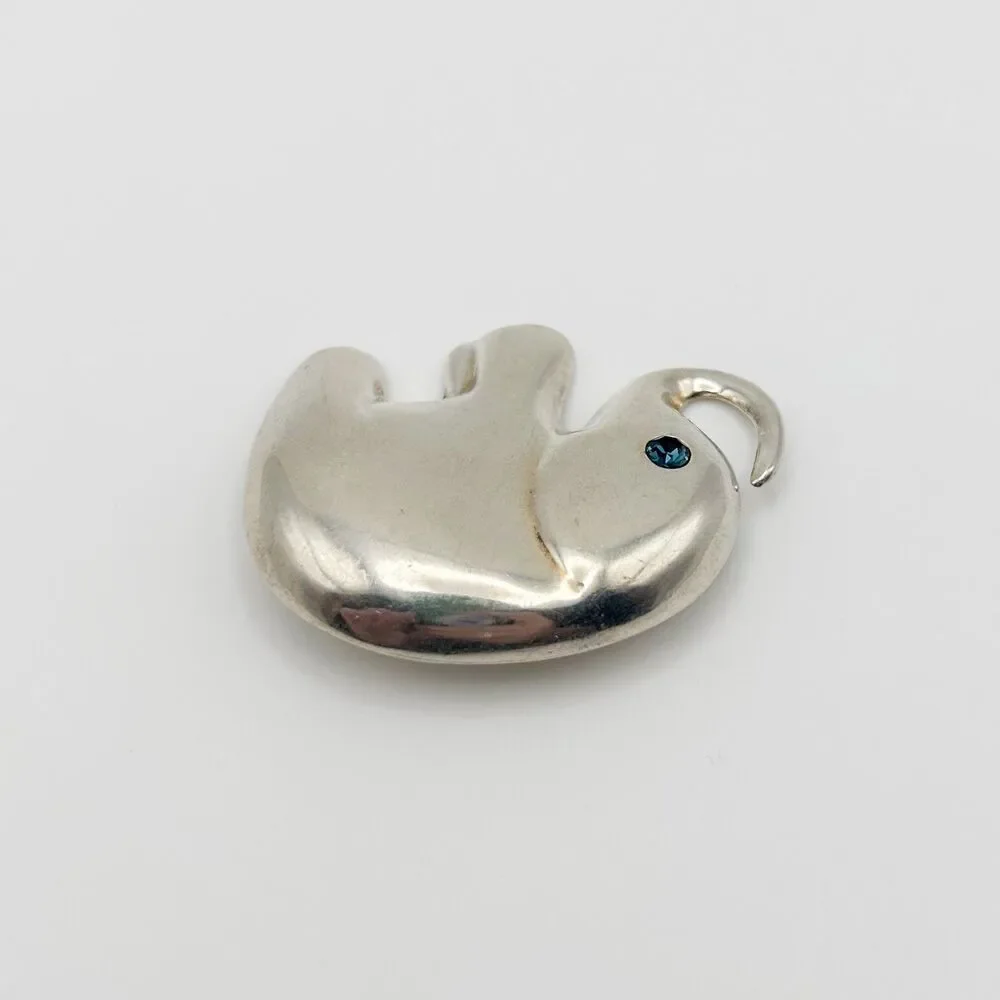 Vintage Sterling Silver 925 Elephant Brooch Pin with Blue Rhinestone Eye
